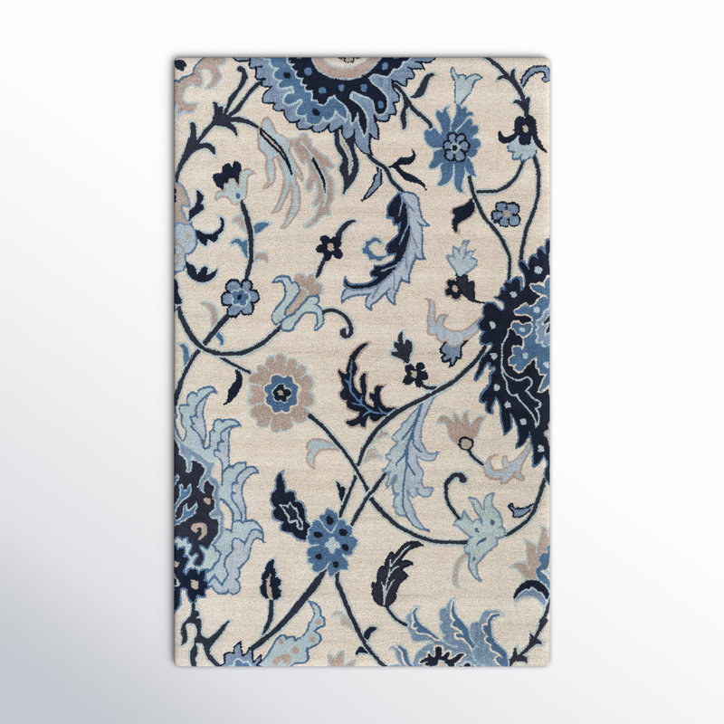 Alexander Floral Hand-Tufted Wool Blue/Ivory/Beige Area Rug, Rectangle 3'3" x 5'3"