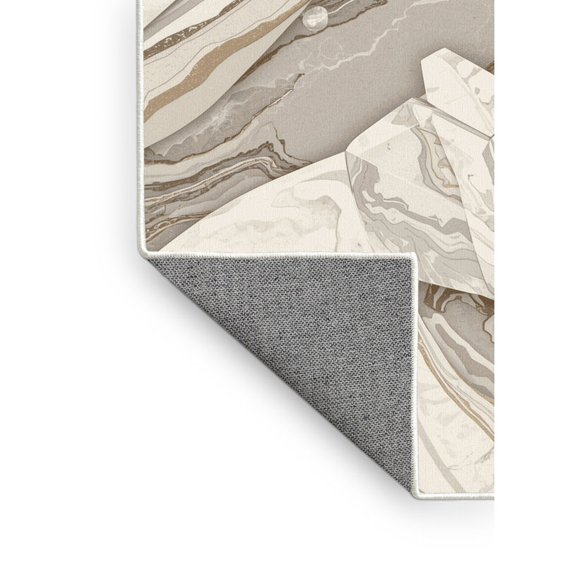 Tapis en marbre beige chic et luxueux lavable à la machine Fillmore Armor Warrior, 7 x 9