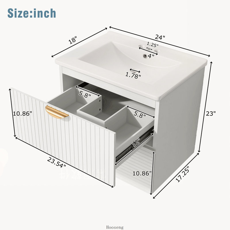 Meuble-lavabo mural moderne 24 po avec 2 tiroirs, vert, Green