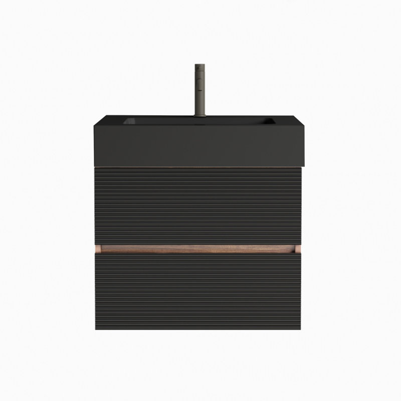 Meuble-lavabo 24 po Grace avec lavabo en quartz noir mat et tiroirs noirs doux, 24"