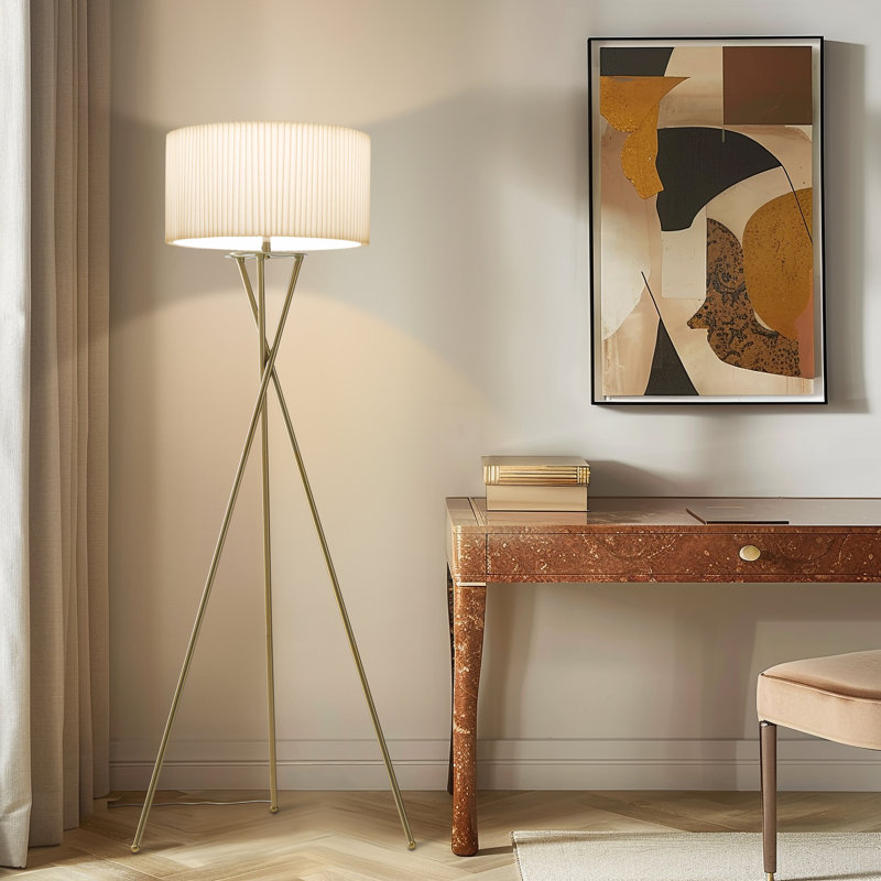 Jaxon 60" Brass Tripod Floor Lamp with Pleated Shade