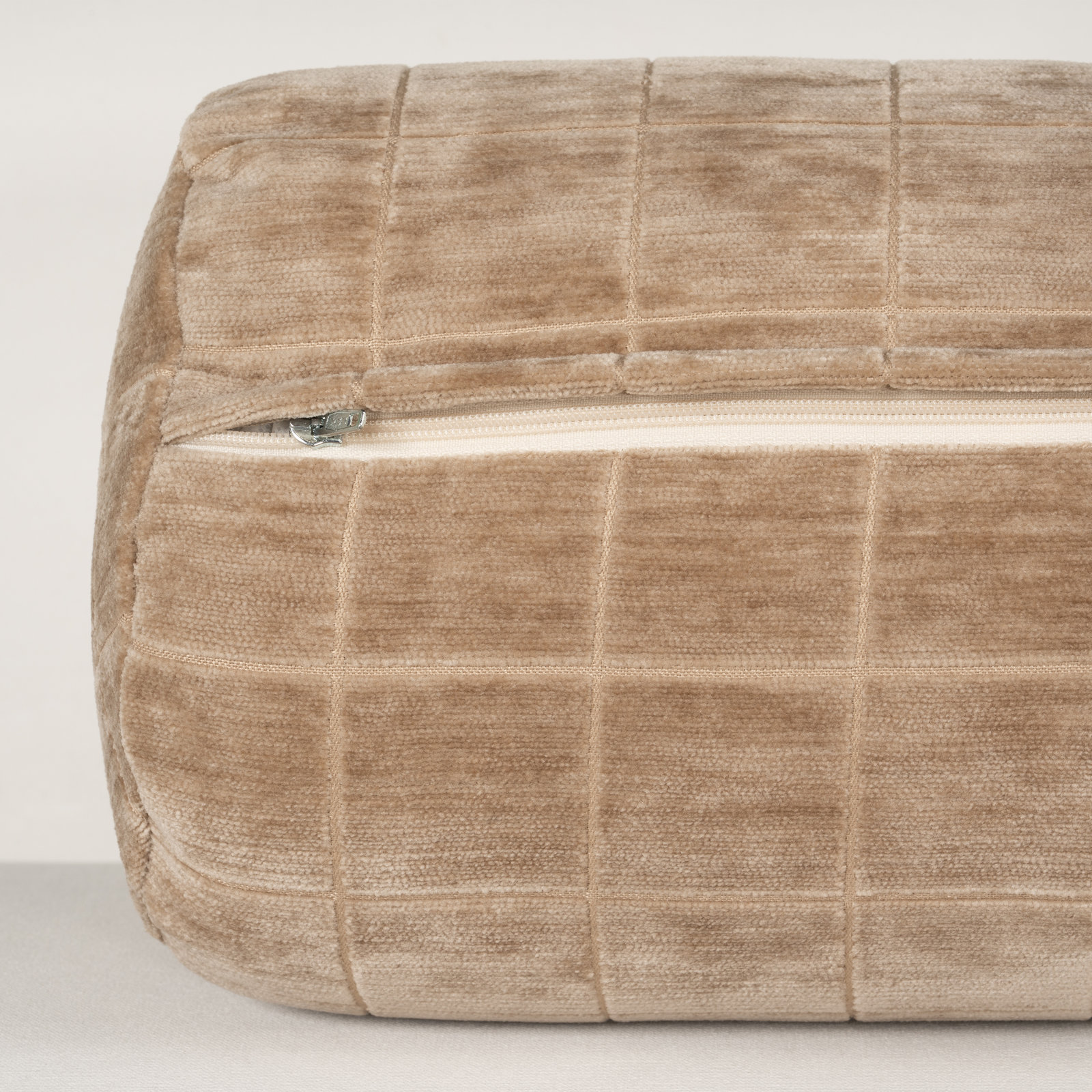 Otterville Velvet Grid Bolster Pillow, Beige Geometric, Bolster 8"H x 39"W