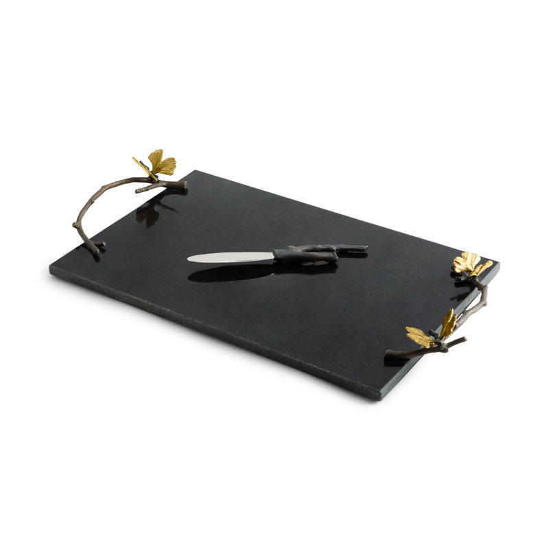 Butterfly Ginkgo Cheese Board with Knife, 3" H x 10" W x 18.5" L, Black