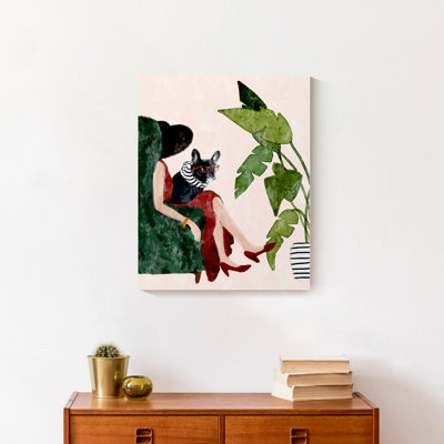 Peinture sophistiquée de chien et femme 1 - Toile tendue