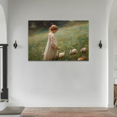 Décoration murale en toile de lapin de printemps Timuba - photos sur le thème de Pâques pour la décoration intérieure, œuvre d'art d'enfant et de lapin mignon, reproduction sur toile encadrée et tendue, 20 po x 30 po