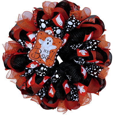 Hey Boo Halloween Wreath Handmade Deco Mesh 24 inches