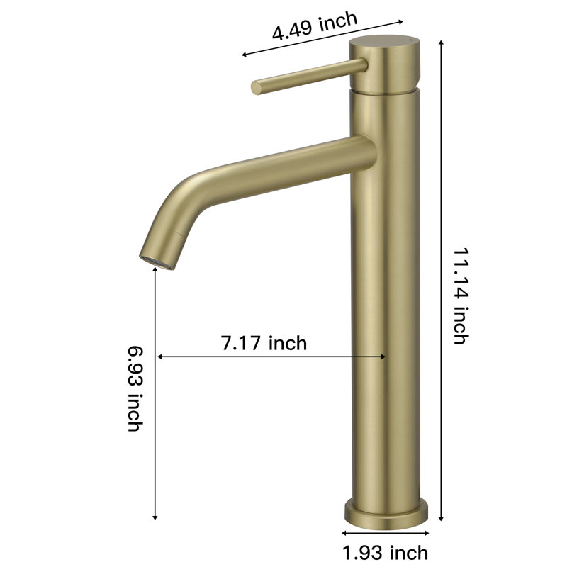 Single Hole Single Handle Bathroom Vessel Sink Faucet, Brushed Gold