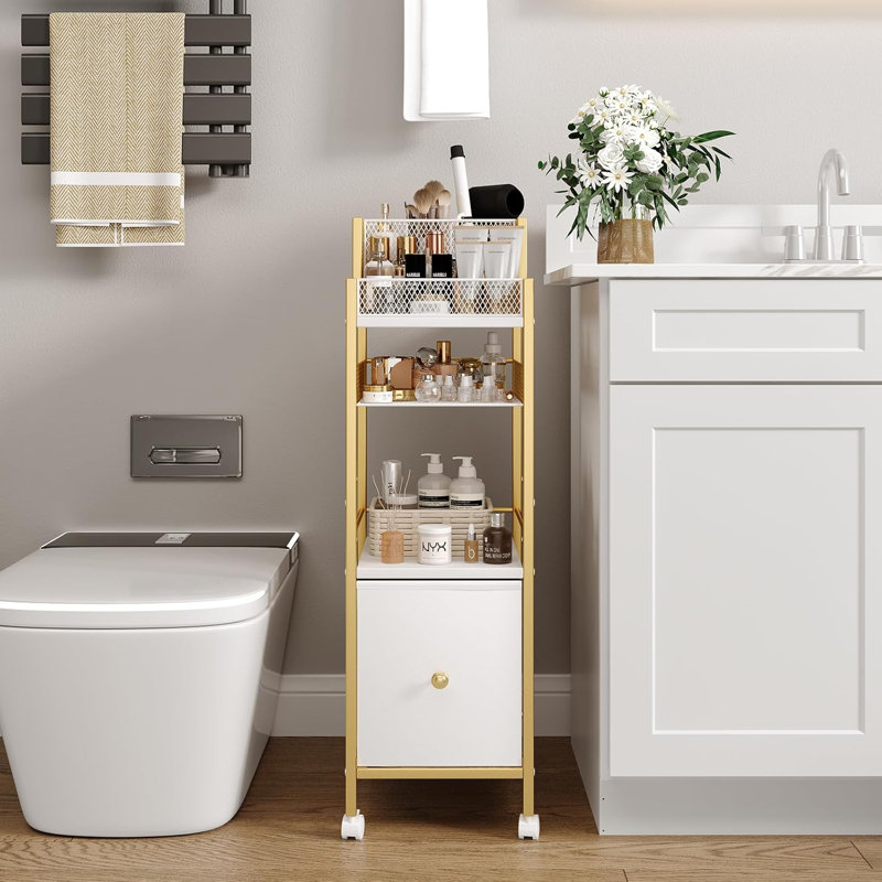 Makeup Organizer Cart With Drawers And Wheels - Rolling Bathroom Vanity Storage For Cosmetics, Skincare, Hair Tools, Nail Polish And Accessories