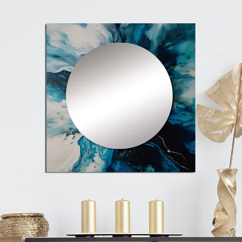 Gothart - Miroir carré abstrait bleu sarcelle et noir, 23 po x 23 po