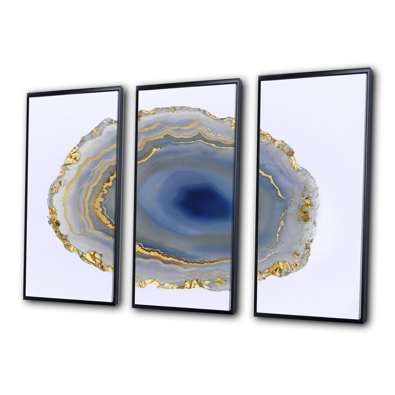 Golden Water Agate - ensemble d'art mural sur toile Glam, ensemble de 3, Cadre noir, H 28 po x l 36 po x P 1 po