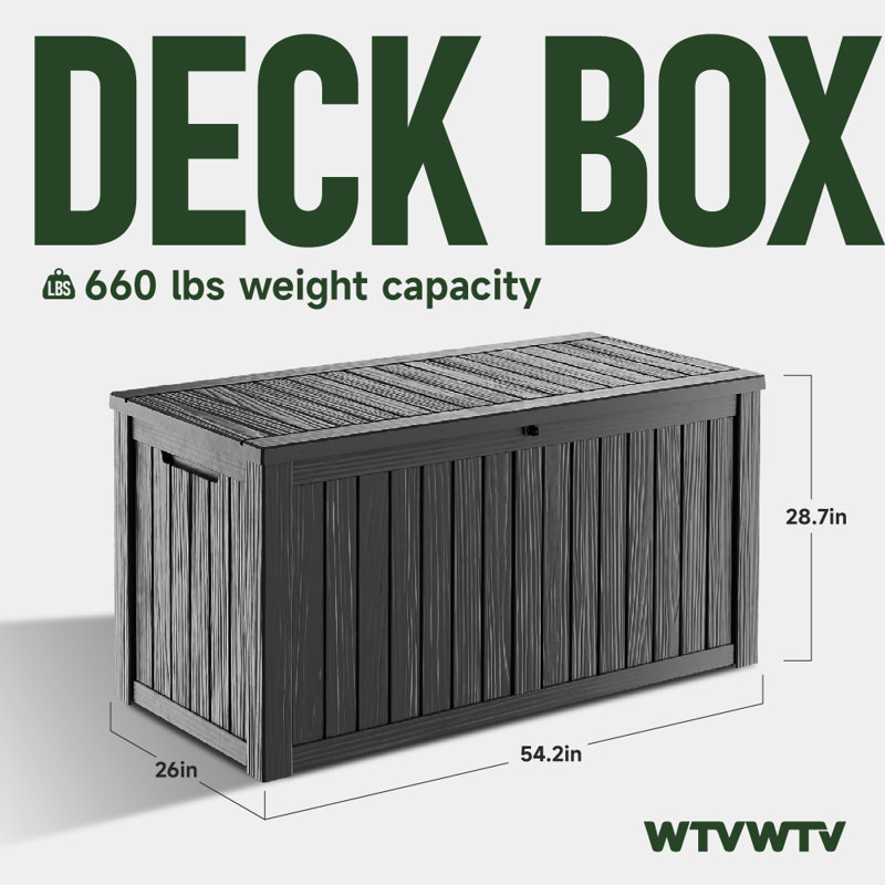 190 Gallons Water Resistant Resin Lockable Deck Box, Outdoor Weather-Resistant Resin Storage Deck Box, Large Lockable Capacity, Versatile Deck Outdoor Storage Bench