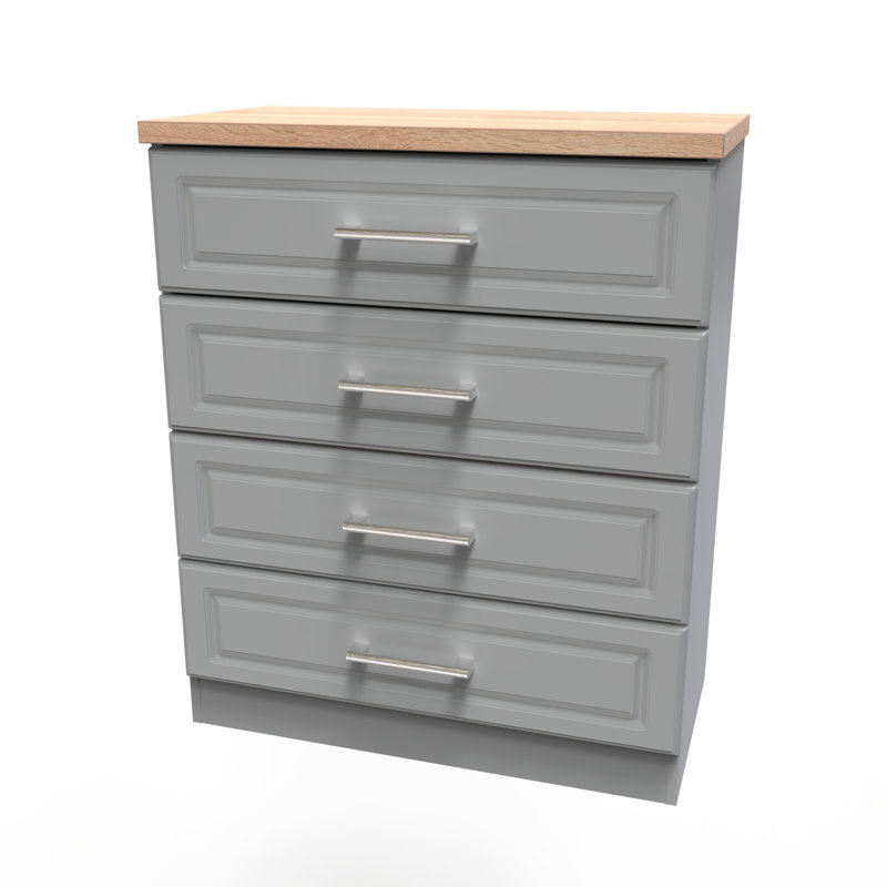 Fully Assembled Clemmie 4 - Drawer Chest of Drawers, Dusk Grey/Oak