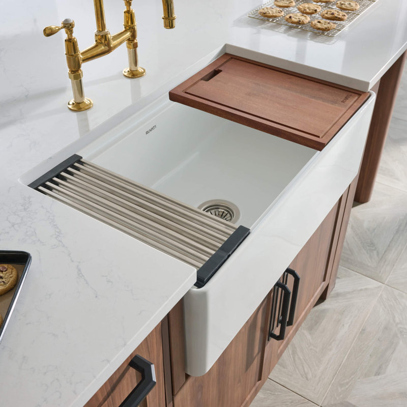 33'' L Double Bowl Fireclay Kitchen Sink, White