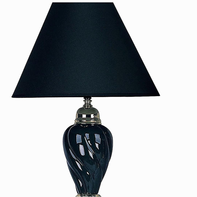 22" Tall Ceramic Table Lamp, Urn-Shaped with Black finish, Linen Shade