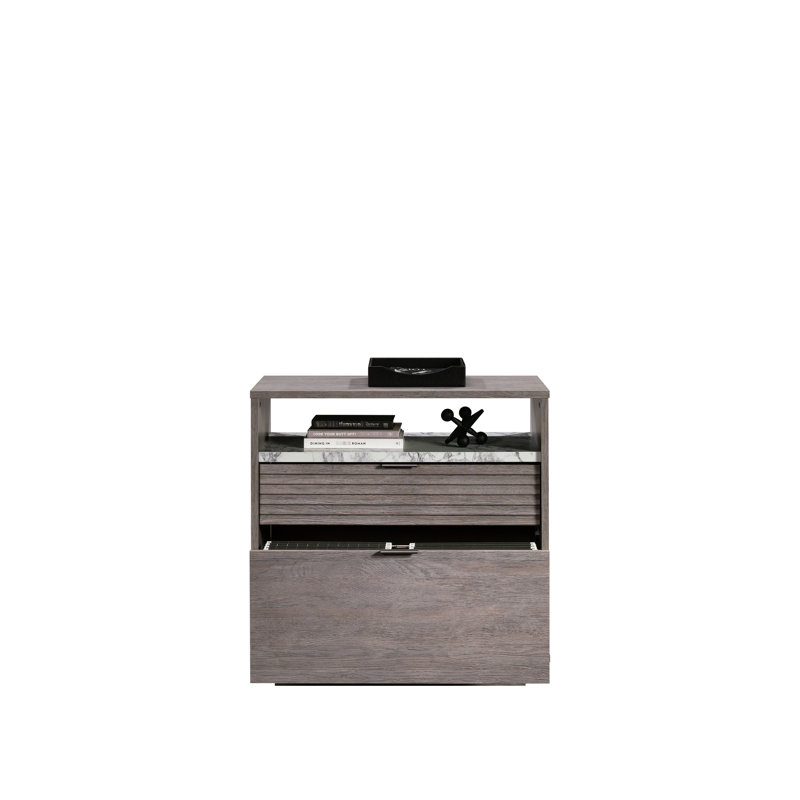 2 classeurs latéraux gris moyen pour le rangement organisé dans le bureau à domicile, le salon ou le bureau, glissières à extension, finition neutre, installation facile, ouverture avec faux marbre, H 29,48 po x l 19,89 po x H 30 po, moyen