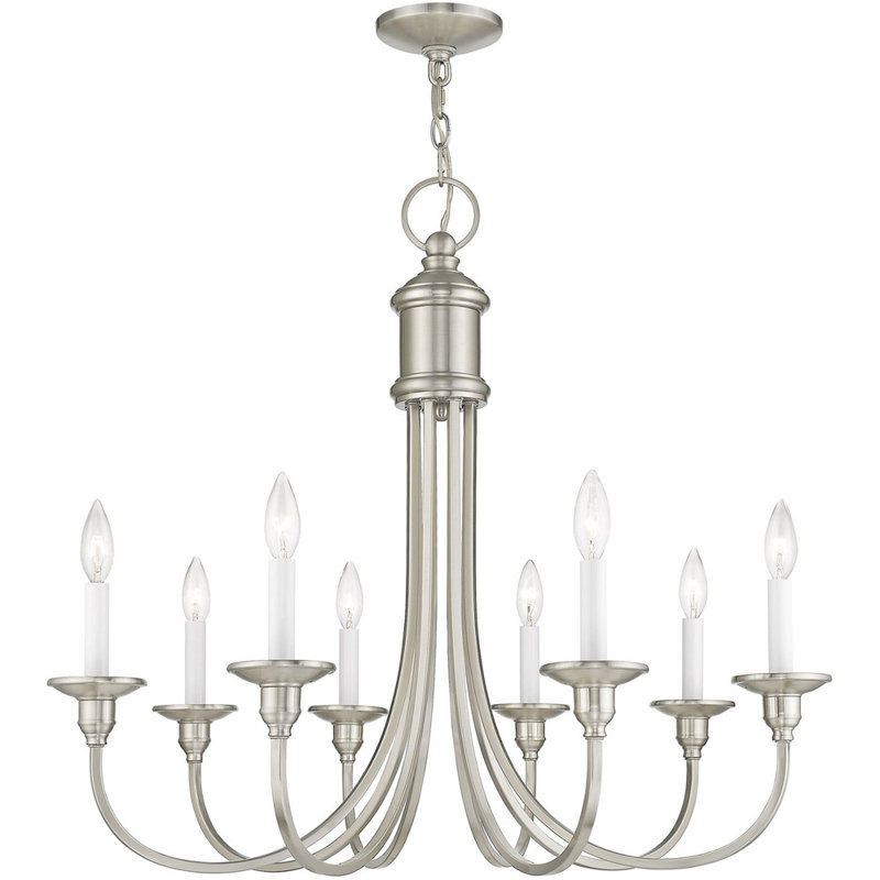 Lustre classique à 8 lumières de style bougie, Nickel brossé