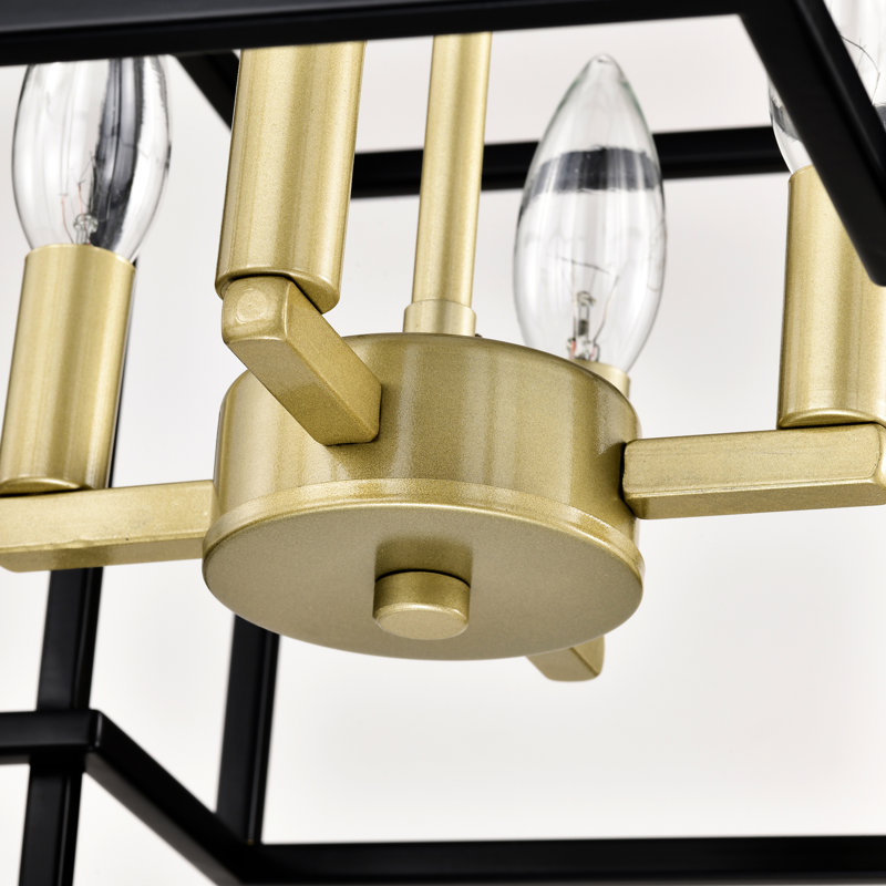 4- Lanterne en métal - noir mat et or, luminaire suspendu de style américain pour le salon, la chambre à coucher, le vestibule, plafond industriel à hauteur réglable dans une lanterne dorée, couloir, escalier