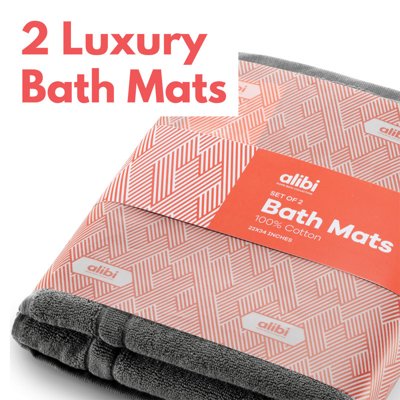 100% Cotton Bath Mat, 17", 24", Gray