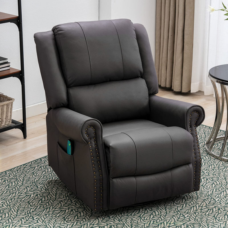 Fauteuil de massage chauffant en similicuir, Similicuir gris foncé