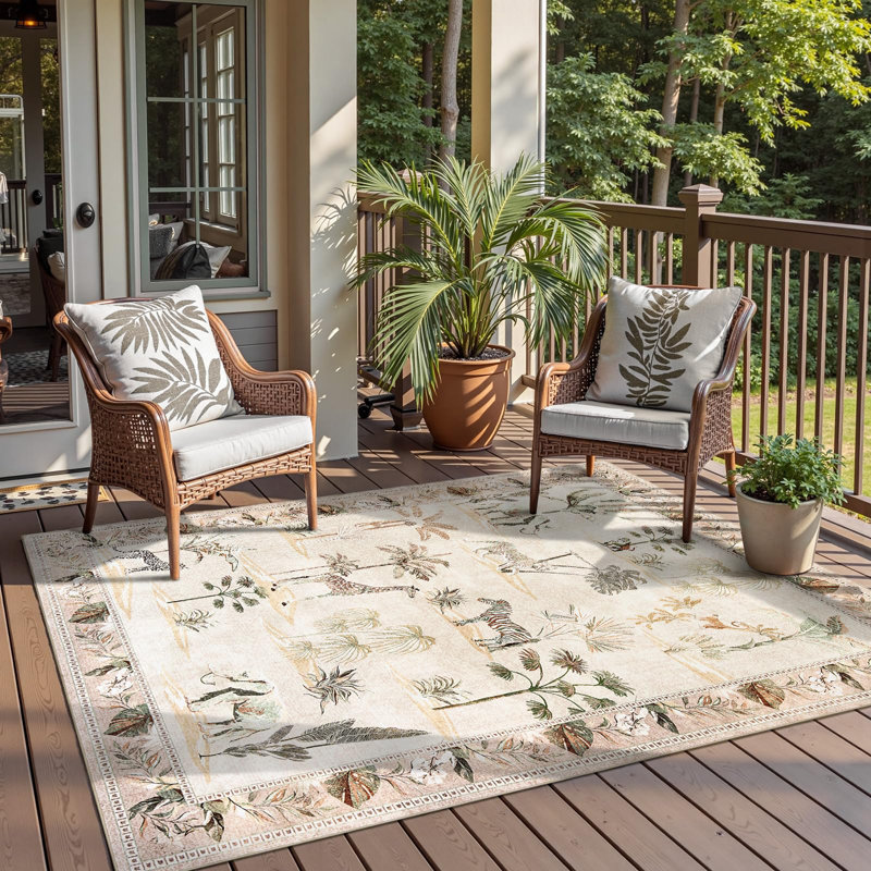 Animals Print Washable Thin Non-Slip Area Rug, Rectangle 5' x 7'