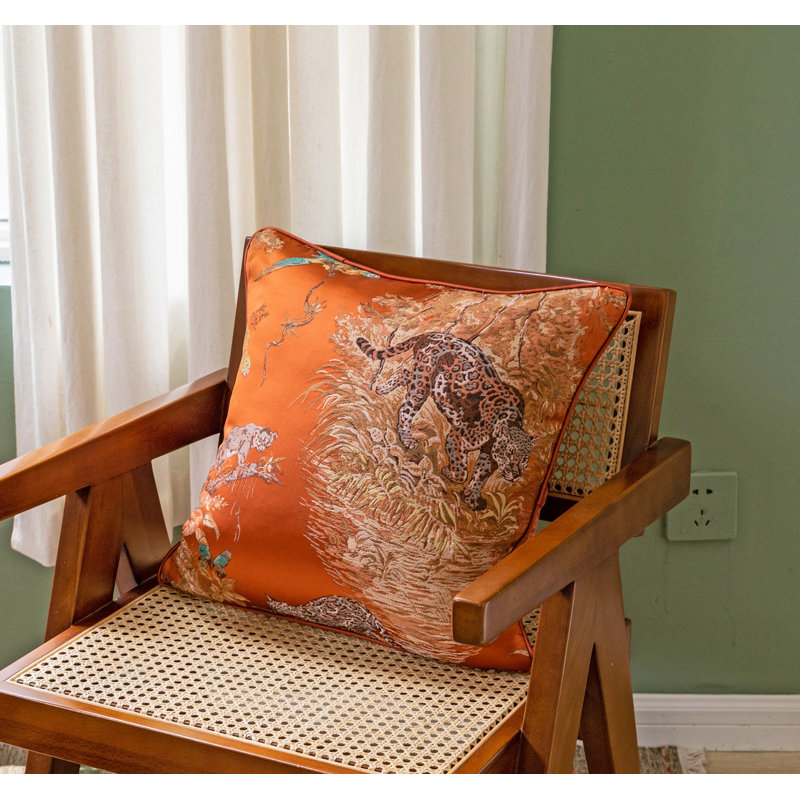 Animal Print Cotton Blend Reversible Pillow Cover, Orange, 18"H x 18"W