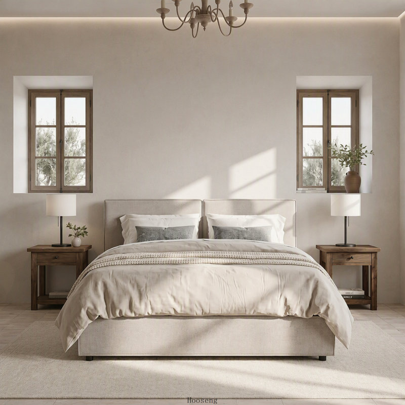 Lit plateforme tapissier grand capitonné Modern, Beige