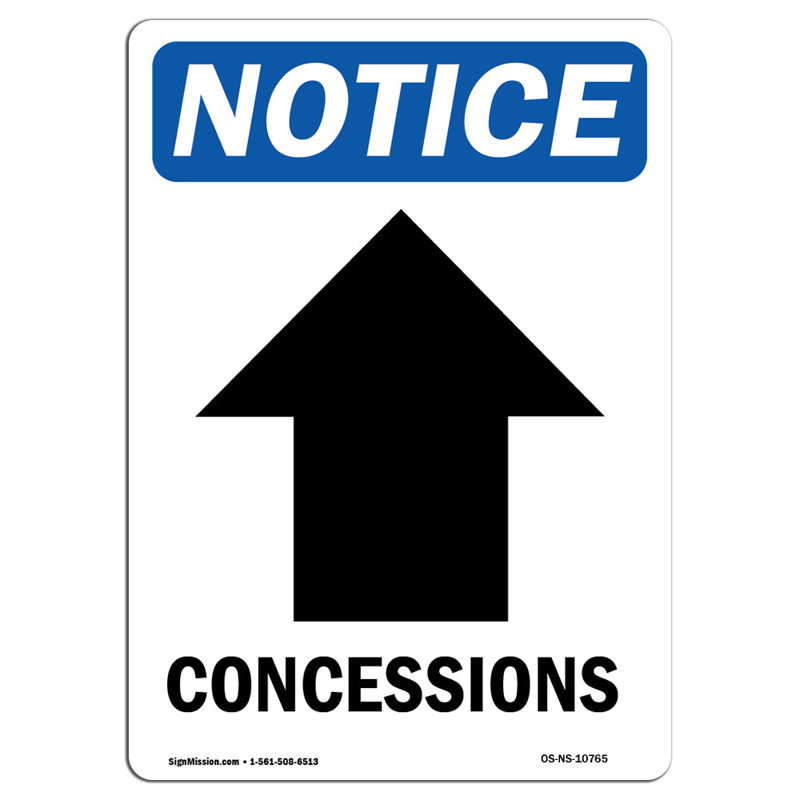 Concessions [Up Arrow] Sign, 24" H x 18" W x 0.1" D