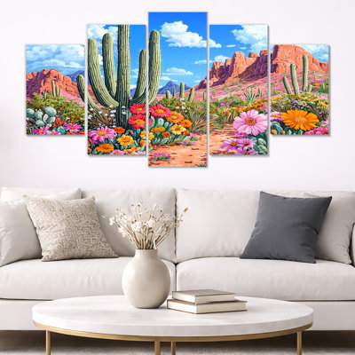 Désert fleuri en Arizona I - Arizona, art mural 5 panneaux