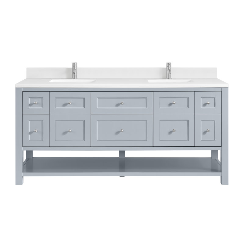 Breckenridge 72'' Double Bathroom Vanity with Top, White Zeus, Single-Hole, Serenity Blue