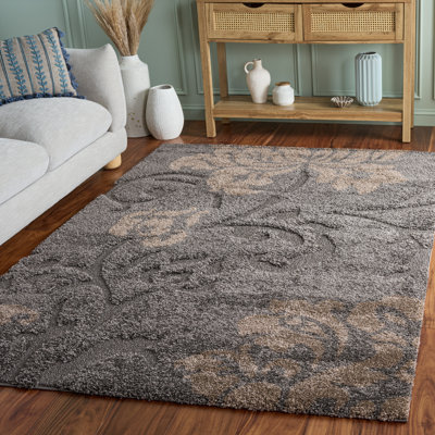 Chaffin Floral Shag Grey Area Rug