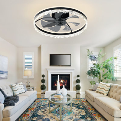 Ventilateur de plafond à DEL moderne 24 po avec télécommande et cristal