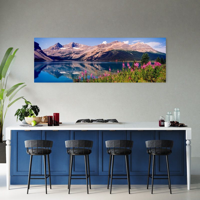 Reflection Of Mountain In A Lake Bow Lake Mt. Jimmy Simpson Alberta Canada by Jim Wiebe - Wrapped Canvas Panoramic Print