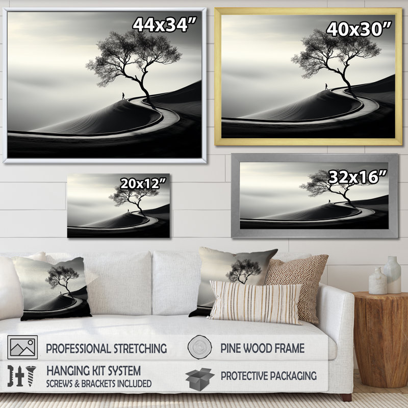 «Minimalisme Wonderland Road», impression d'art mural de paysages, Cadre flottant doré, H 12 po x l 20 po x P 1 po