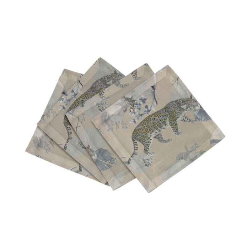 Leopard Walk Hemstitch Cocktail 6" Linen/Cotton Napkin, Cream