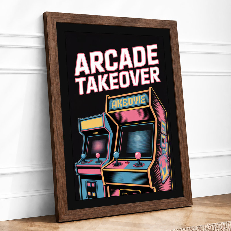 Arcade Takeover Retro - Framed Print, Walnut, A3 - 42.0 x 29.7 cm
