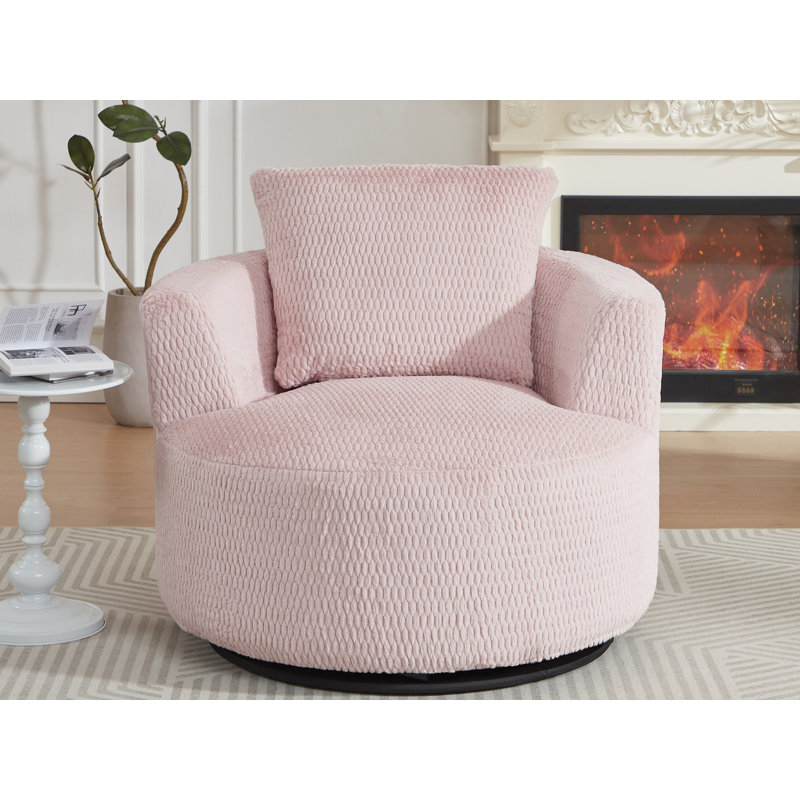 Faux Fur Swivel Barrel Chair, Pink