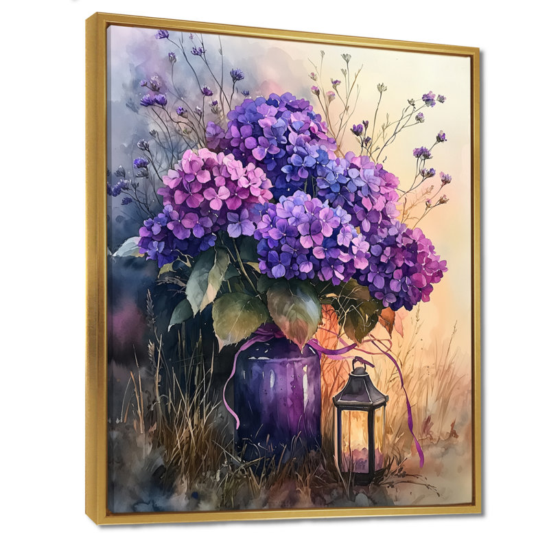 Countryside Hydrangea And Light Beauty III - Hydrangea Wall Art, Floater Framed Print without Mat, 20" H x 12" W, Gold