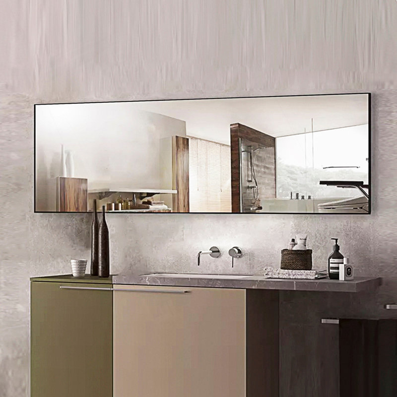 Miroir trempé, grand miroir pleine longueur avec support, Noir, 59,03 po x 16,03 po