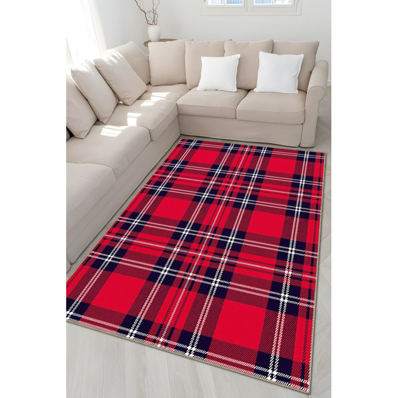 Tapis décoratif moderne à motif géométrique rouge à rayures rouges lavable à la machine, Carré 3 pi 3 po 