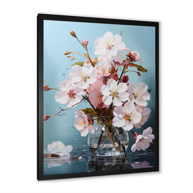 Fleur de pommier IV sur toile, H 32 po x l 24 po x P 1 po, Cadre simple noir