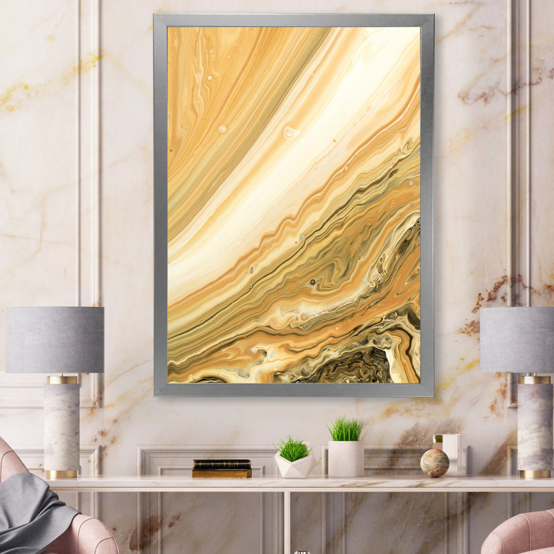 Marbre onyx orange et jaune - peinture sur toile, H 32 po x l 16 po, Cadre photo argenté