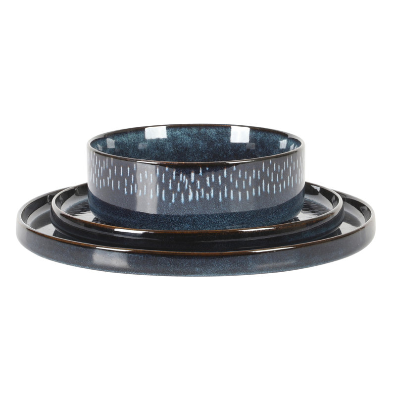 Navy Blue Ceramic 12-Piece Reactive Glaze Dinnerware Set