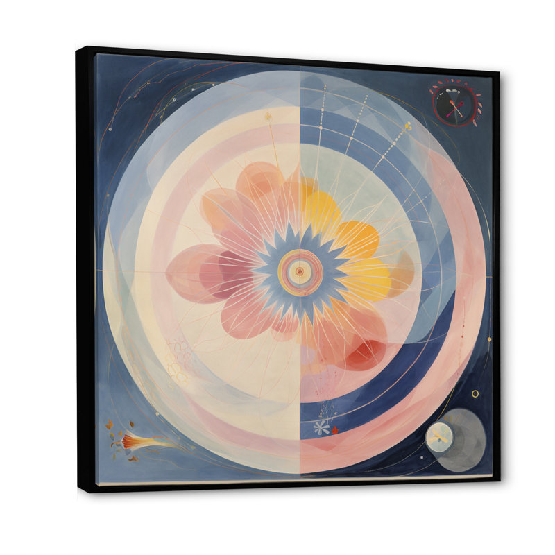 «Universal Blossoming Pastel Harmony I - Abstract Spirals», reproduction d'art, 24" H x 24" W, Cadre flottant doré