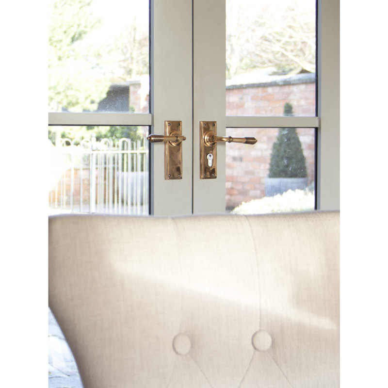 Reeded Lever Latch Set, Polished Bronze