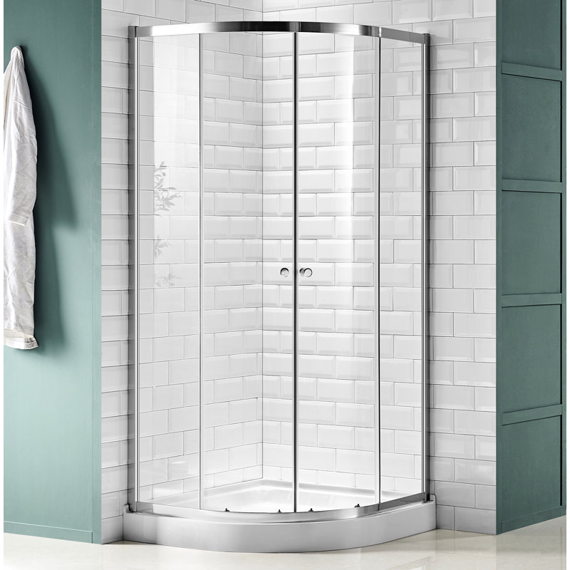 Cabine de douche coulissante ronde l 35,2 po x H 76 po Mare Series, Chrome poli