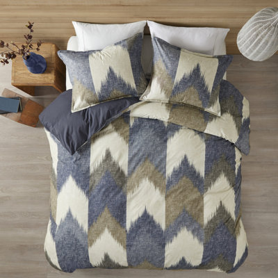 Élégante literie en coton pour lit double / grand lit - Housse de couette imprimée avec revers uni et motif 2 taies décoratives assorties avec boutons de coin pour une chambre relaxante