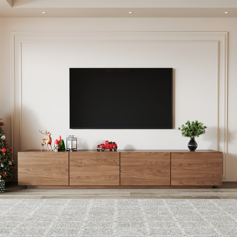 Meuble télé 94,5 po avec 4 armoires de rangement Modern, H 17,7 po x L 94,5 po x l 15,2 po, Walnut