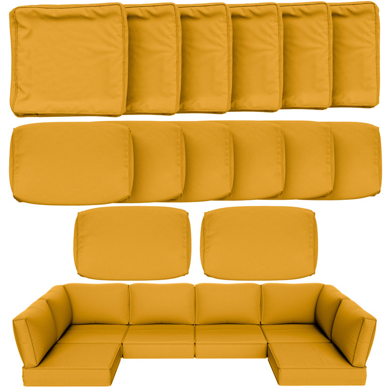 Cartert 14 Pcs Outdoor Cushion Cover Set For 4" Outdoor Cushions Patio Furniture Cushion Covers, Covers Only, Yellow