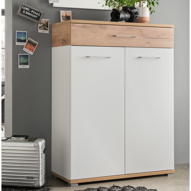 Howard 20 Pair Shoe Storage Cabinet, White/Navarra-Oak Repro