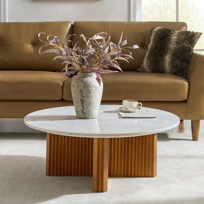 Table basse moderne en marbre naturel avec base en bois massif Comsa